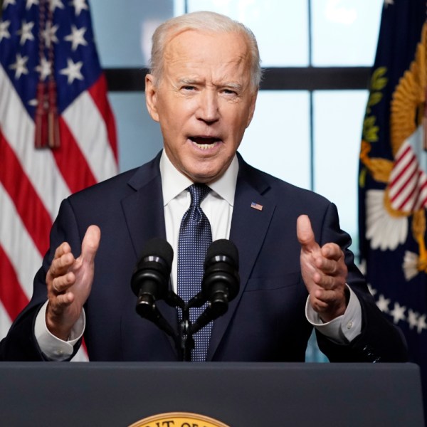 President Joe Biden speaks from the Treaty Room in the White House on April 14, 2021, about the withdrawal of the remainder of U.S. troops from Afghanistan.